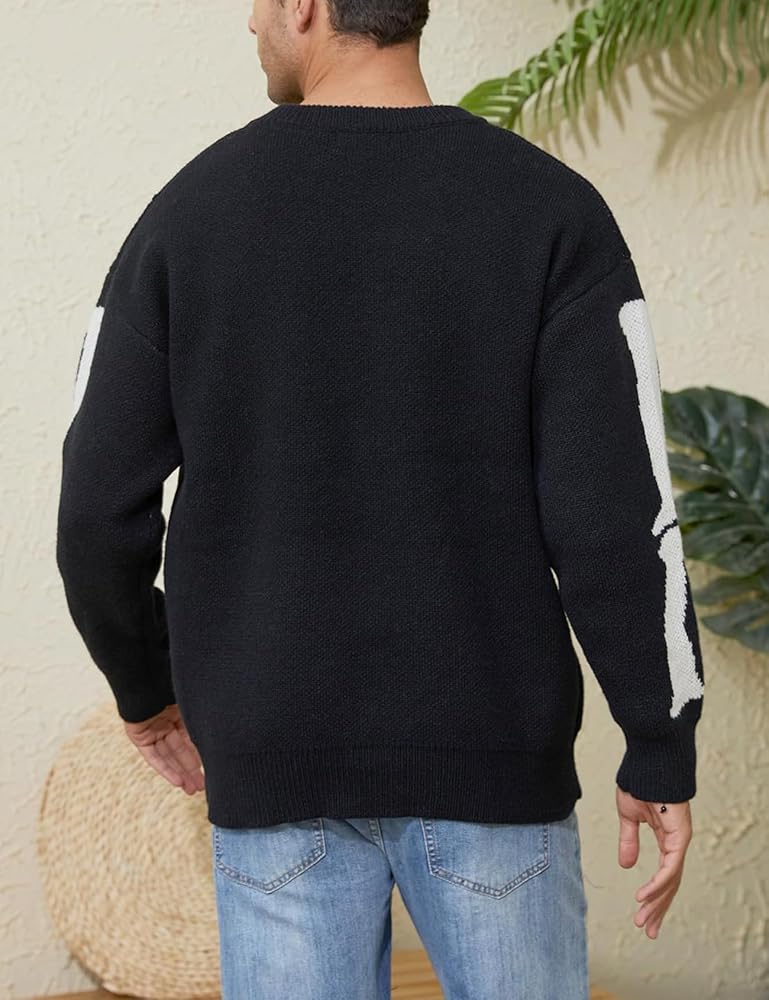 Yimoon Men Sweaters Oversized Graphic Casual Cable Knitted